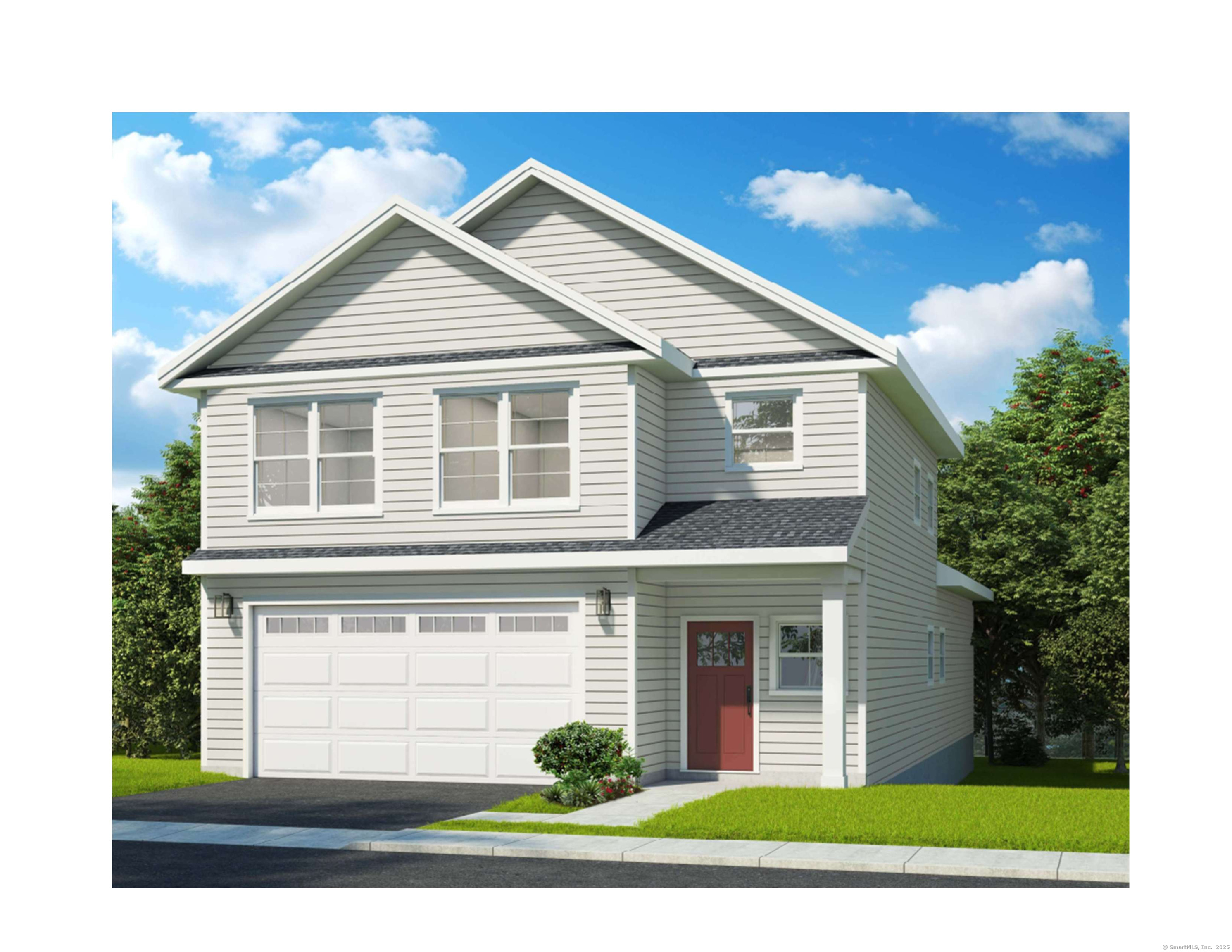 a view of a house with a yard and potted plants
