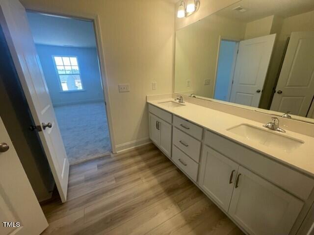 912 Channel Drop Loop Zebulon, NC 27597 - Photo 19 of 25 a bathroom with a double vanity sink and mirror
