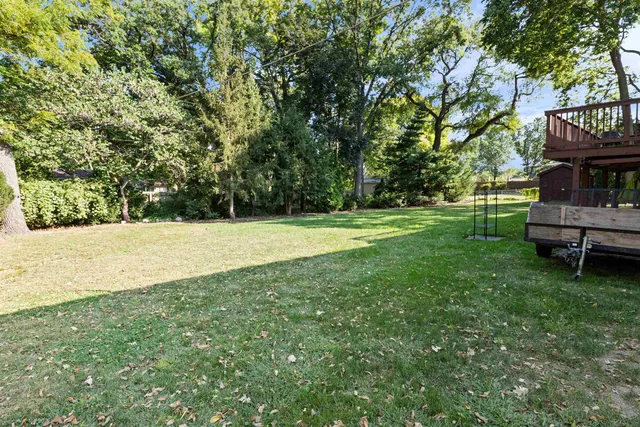a view of green field with trees in the background