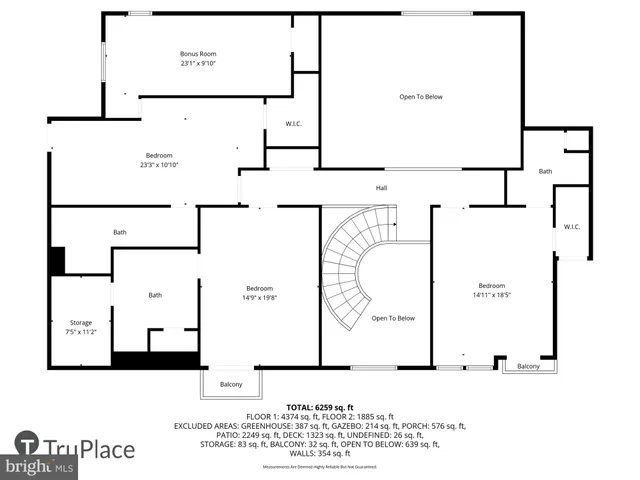 a view of a balcony with wooden floor