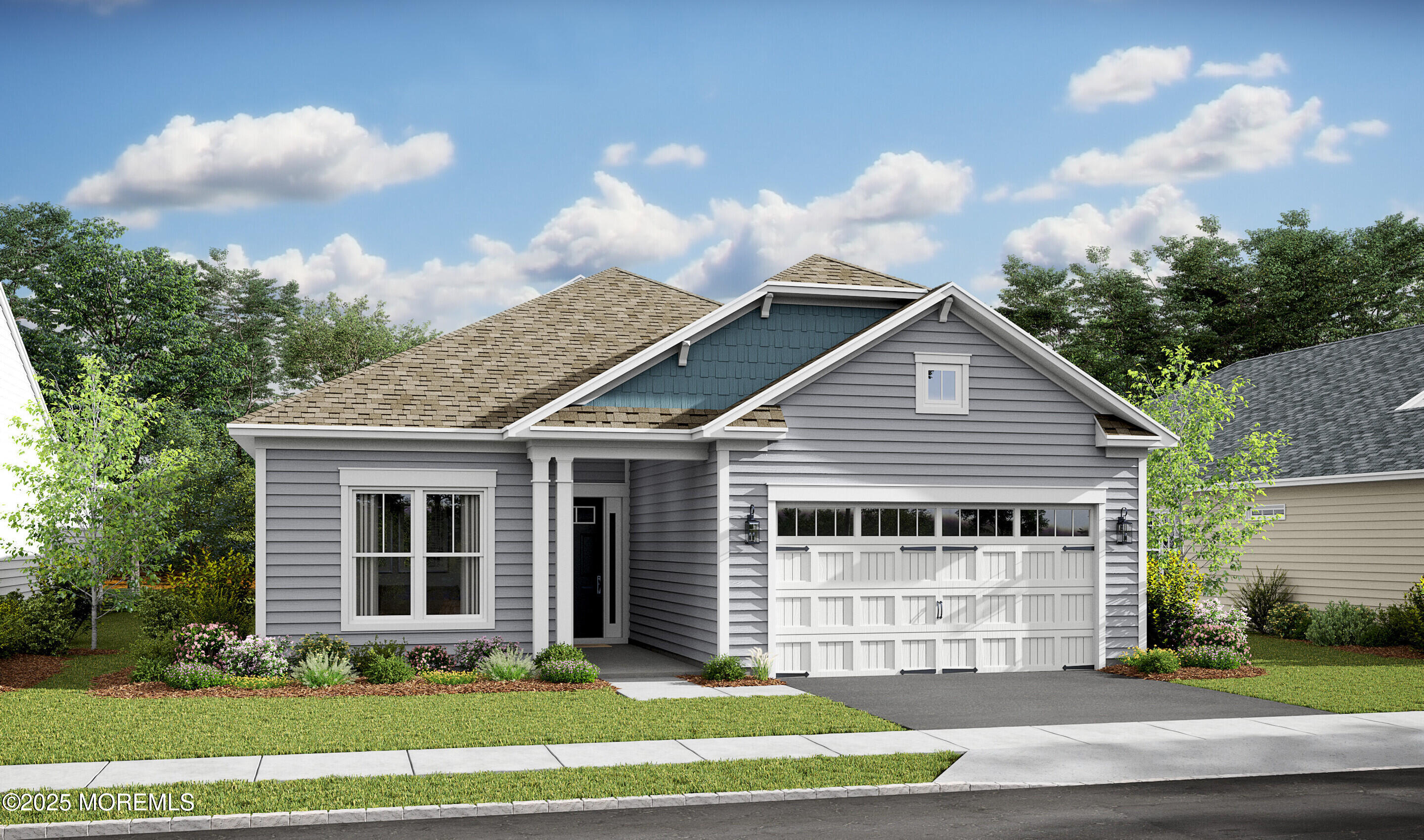 a front view of a house with a garden