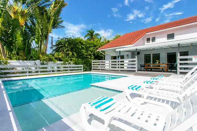 a view of a swimming pool with a patio