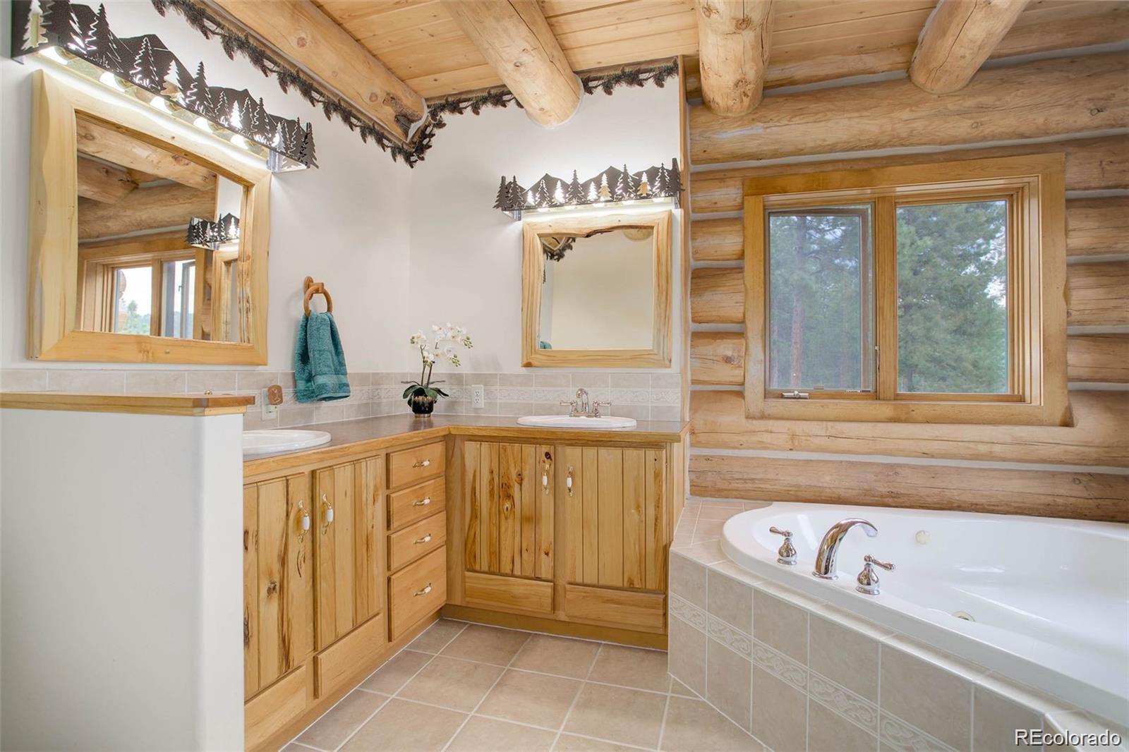 256 Blueberry Drive Bailey, CO 80421 - Photo 24 of 49 a bathroom with a granite countertop tub sink and mirror
