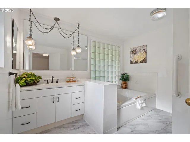 a bathroom with a bathtub
