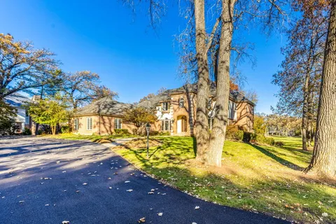 a view of yard with large trees