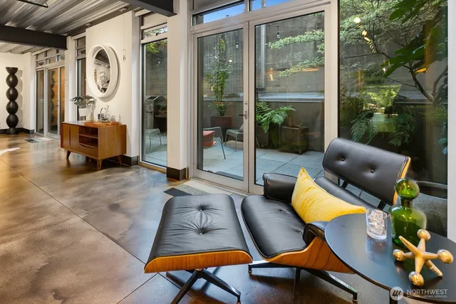 a backyard of a house with seating space