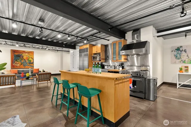a kitchen with lots of counter top space