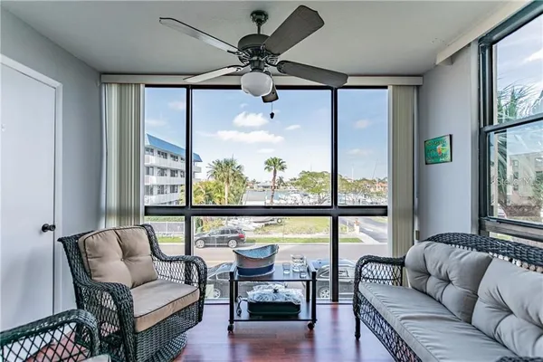 a living room with furniture and a window