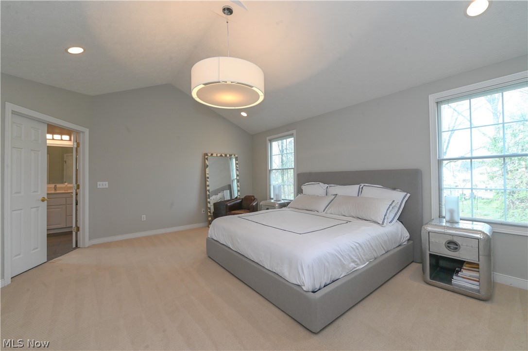 1688 Sheridan Road South Euclid, OH 44121 - Photo 16 of 48 Bedroom featuring light colored carpet, vaulted ceiling, ensuite bathroom, and multiple windows
