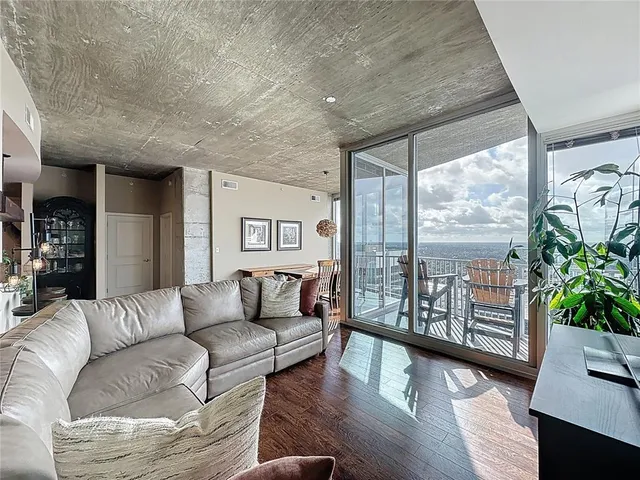 a view of a balcony with city view