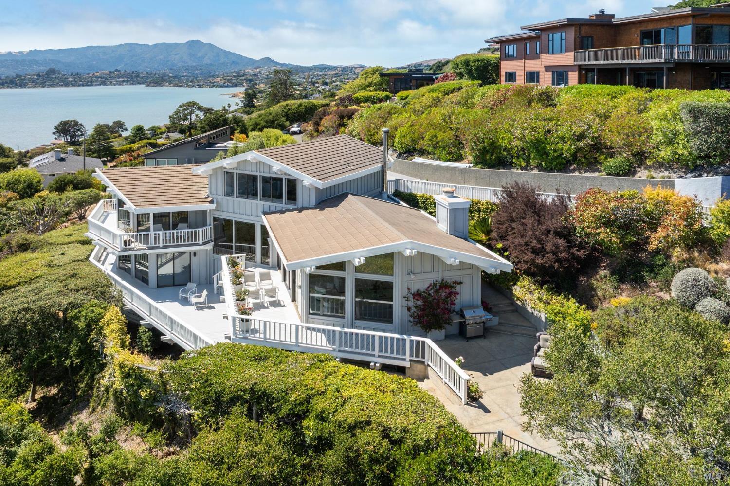 an aerial view of a house with a garden view