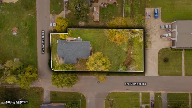 an aerial view of a house