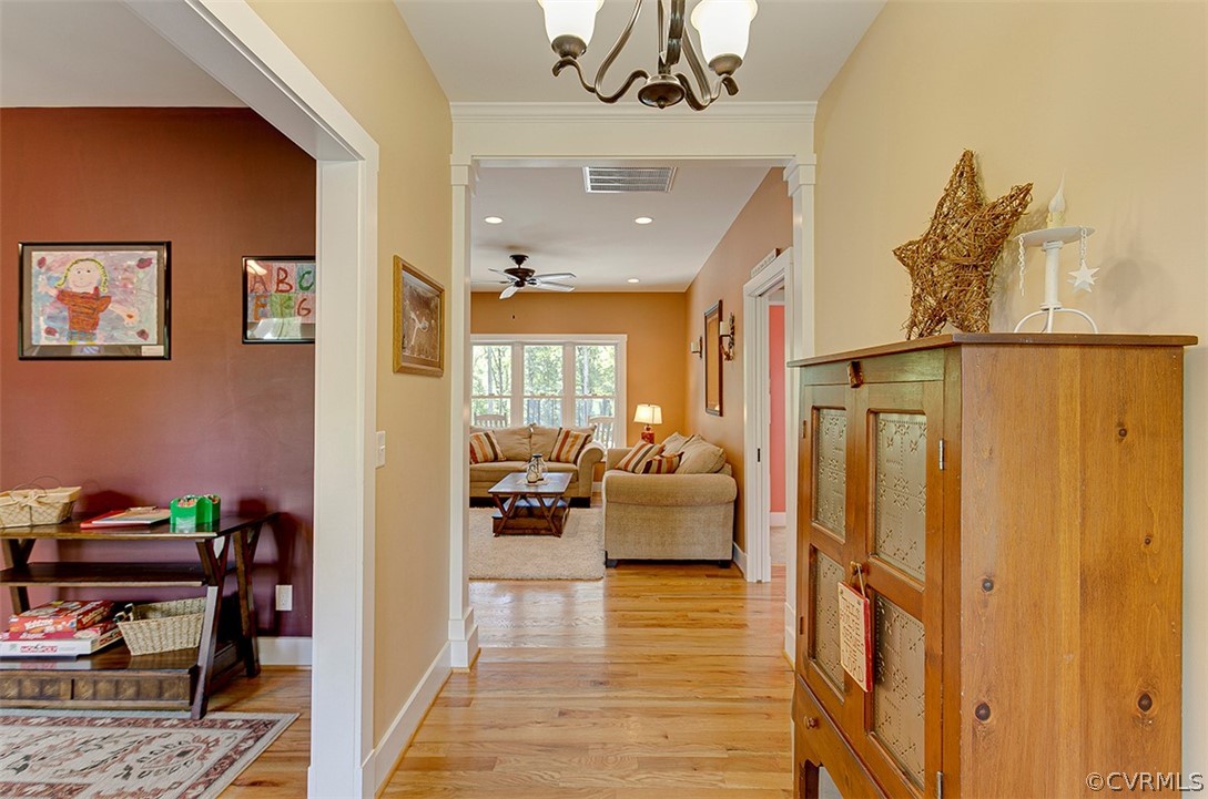 Entry foyer opens to the dining room and family ro