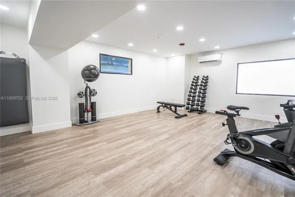 a view of a room with gym equipment