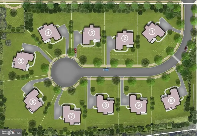 an aerial view of residential houses with swimming pool and outdoor space