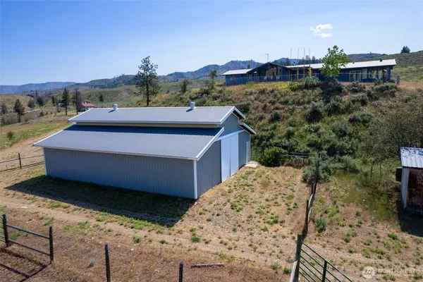 a aerial view of a house with a garden