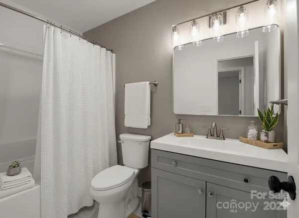 a bathroom with a sink toilet and mirror