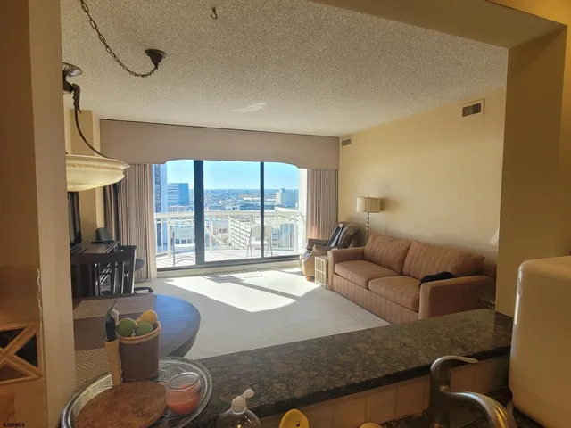 a view of a balcony with city view