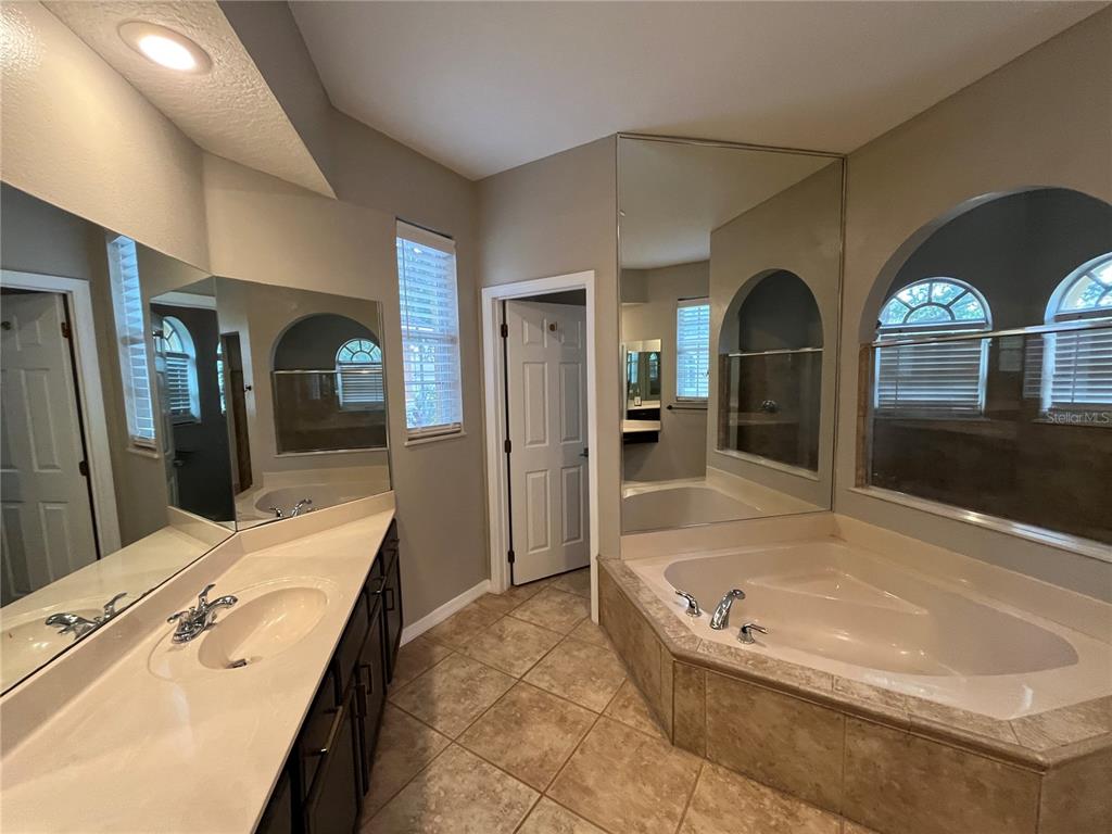 2533 Ridgewind Way Windermere, FL 34786 - Photo 22 of 33 a bathroom with a tub a double vanity sink and mirror