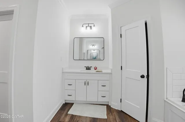 a hall with bathroom