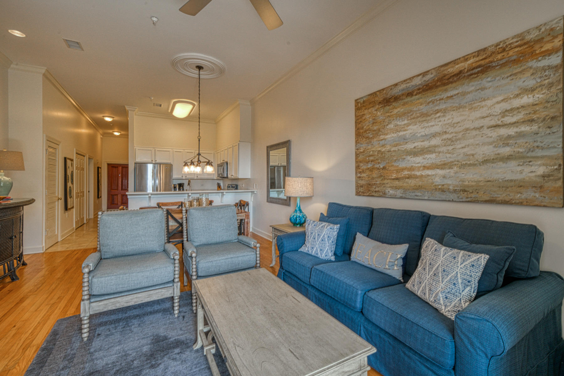 10343 East County Highway 30A, Unit 307 Seacrest, FL 32413 - Photo 22 of 34 a living room with furniture and a fireplace