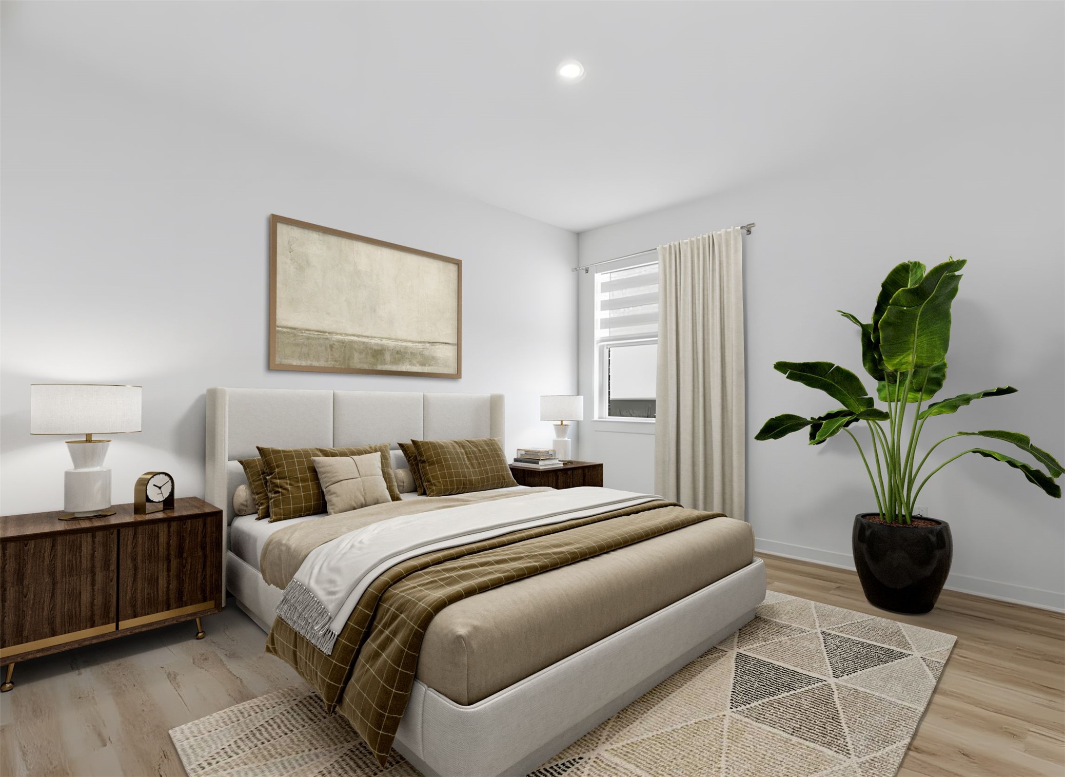1904 Varese Path Leander, TX 78641 - Photo 20 of 40 a bedroom with a large bed and a potted plant
