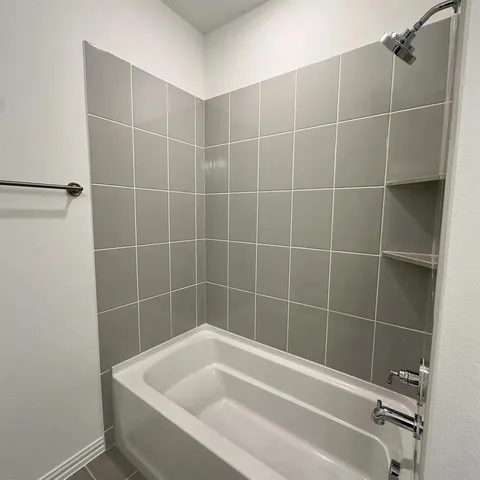 a bathroom with a bathtub