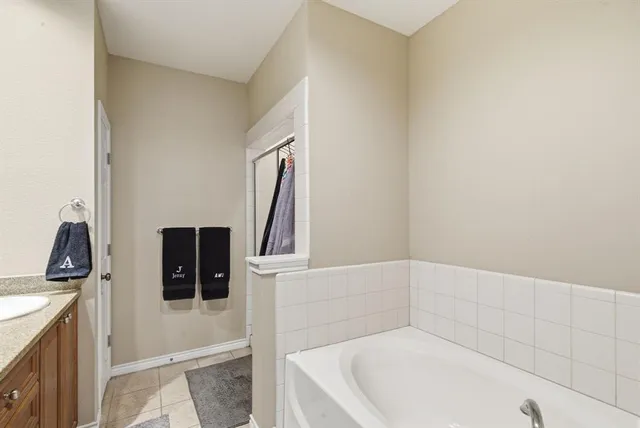 a bathroom with a bathtub