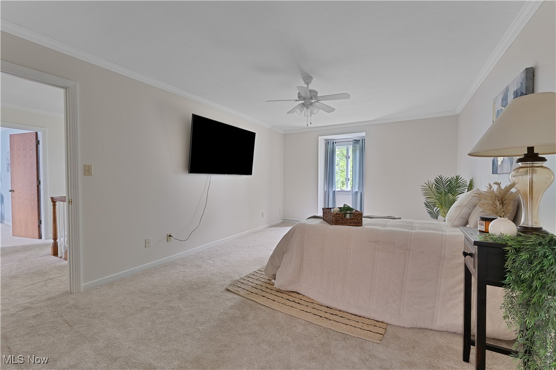 7091 South Raccoon Road Canfield, OH 44406 - Photo 25 of 39 Carpeted bedroom featuring ornamental molding, baseboards, and ceiling fan