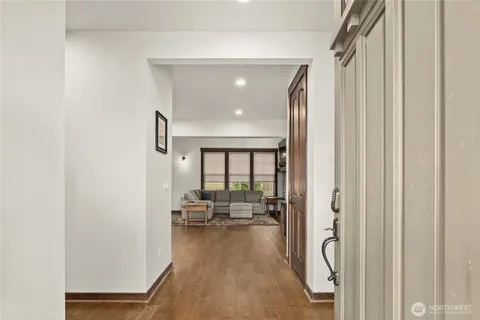 a view of a livingroom with furniture and windows