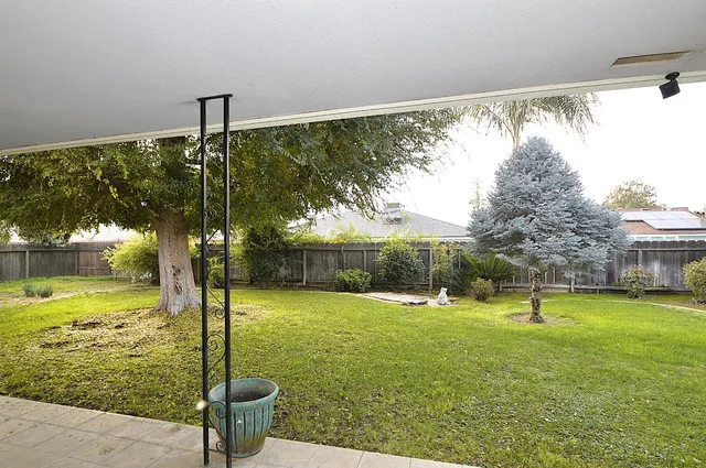 a view of a garden with a slide