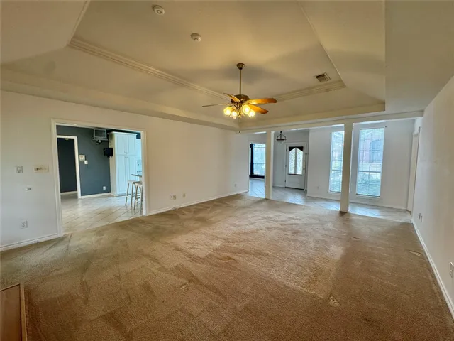en view interior of a house with a chandelier