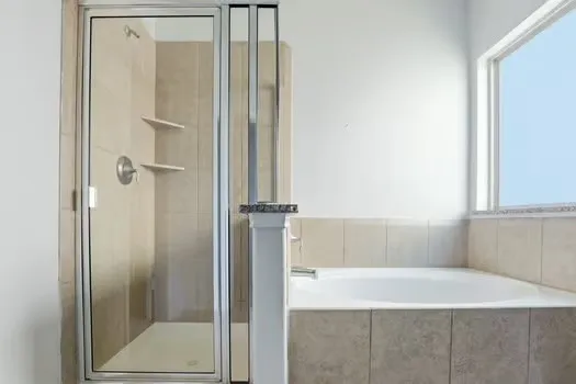 a bathroom with a bathtub