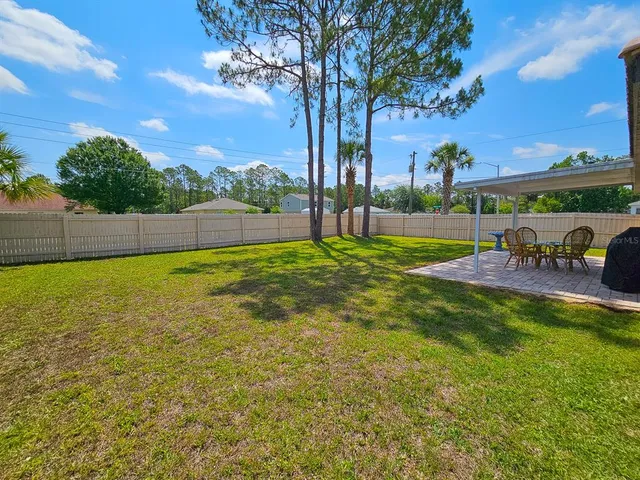 a view of a park with large trees