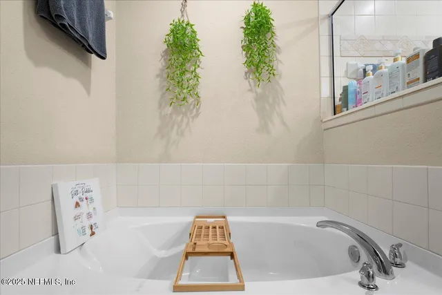 a bathroom with a bathtub