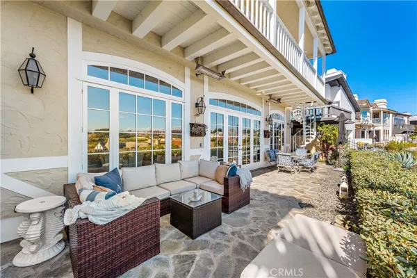 a view of balcony with furniture