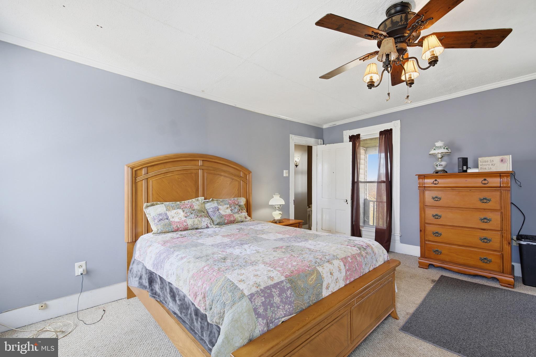 24295 Senedo Road Woodstock, VA 22664 - Photo 24 of 43 a bedroom with a bed a chandelier and a dresser