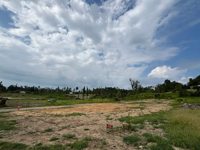 a view of a lake with houses in the background