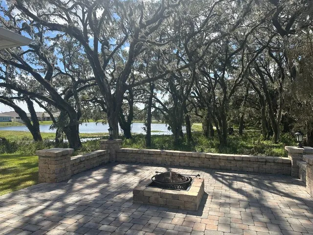 a view of a yard with a tree