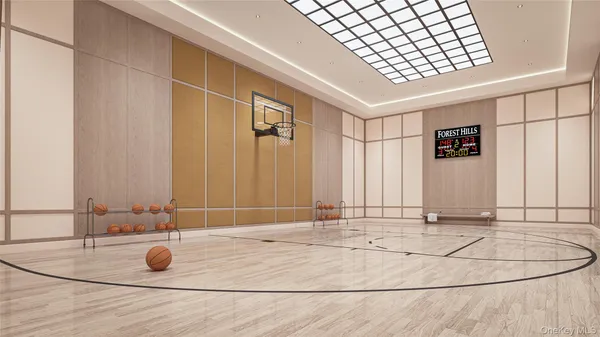 a view of a livingroom with basketball court
