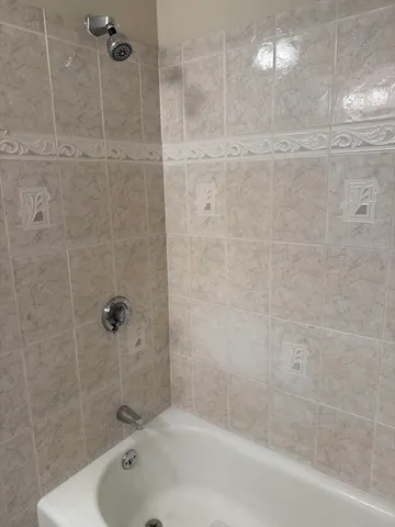 a bathroom with a shower and a bathtub