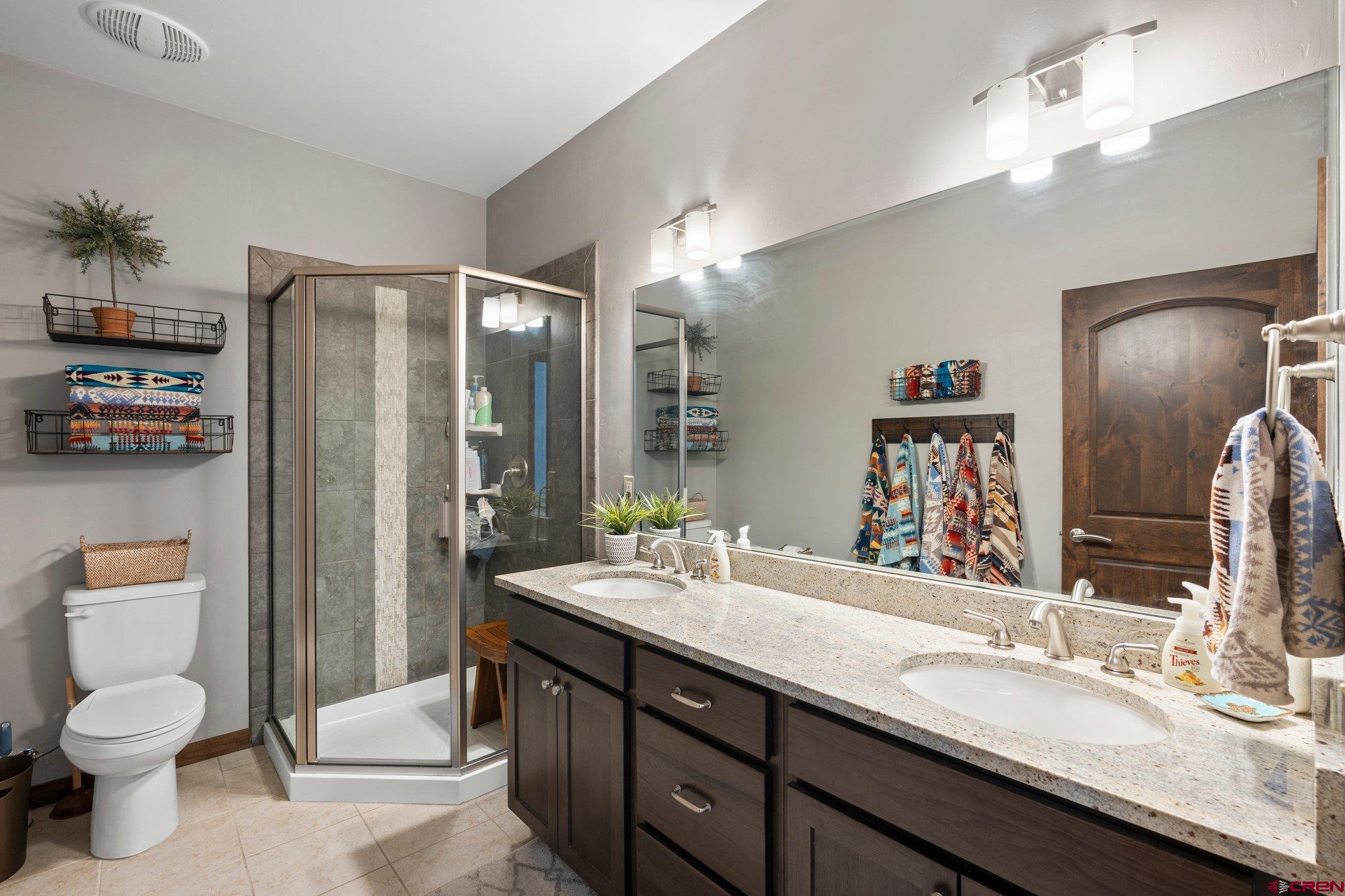 1422 Animas View Drive, Unit 25 Durango, CO 81301 - Photo 13 of 35 a bathroom with a granite countertop sink toilet and shower