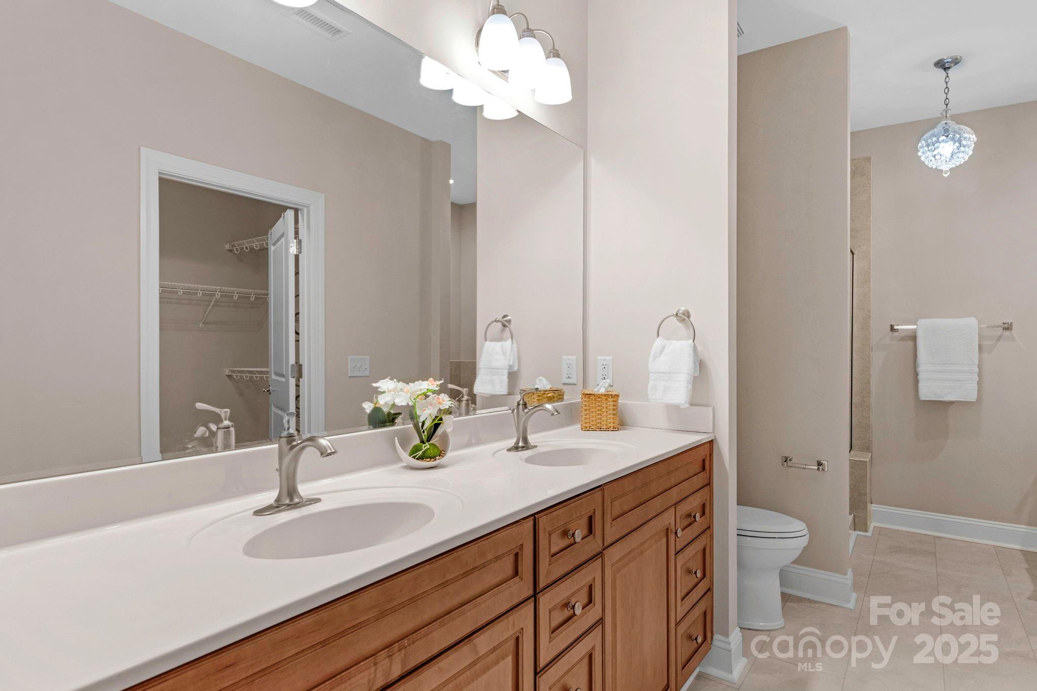 3038 Bellasera Way Matthews, NC 28105 - Photo 24 of 43 a bathroom with a sink a toilet and a mirror