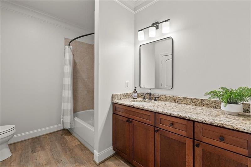 4290 Bobbins Way Cumming, GA 30041 - Photo 74 of 133 a bathroom with a granite countertop sink a toilet and shower