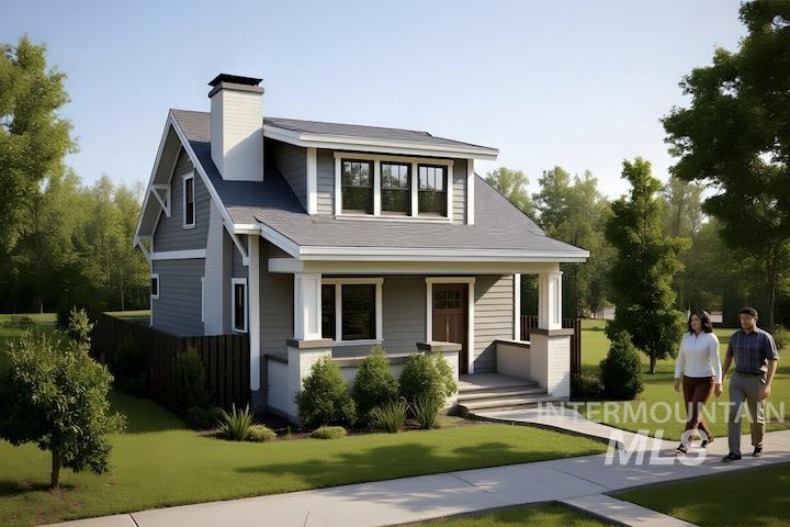 Proposed View of front of home with covered porch and a chimney