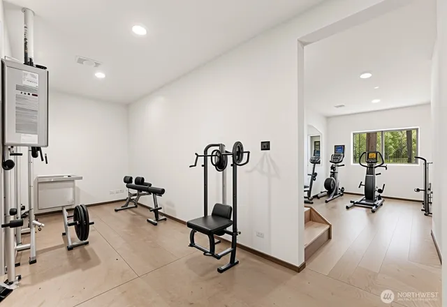 a view of a room with gym equipment