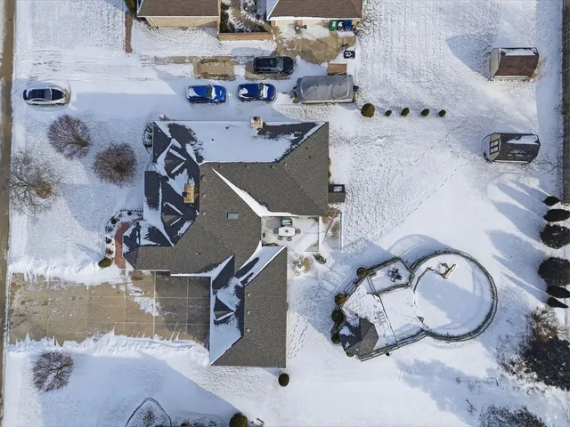 an aerial view of a kitchen