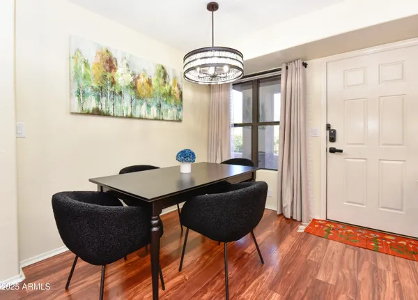a table and chairs in a room