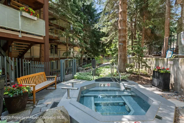 a view of a bench in a patio