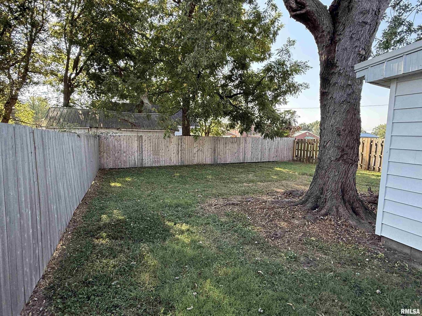 1100 Catherine Street Metropolis, IL 62960 - Photo 55 of 64 a view of a backyard with large trees and wooden fence